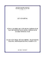 Nâng cao hiệu quả tín dụng chính sách tại chi nhánh ngân hàng chính sách xã hội tỉnh hà nam 