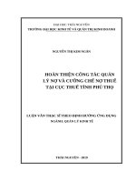 Hoàn thiện công tác quản lý nợ và cưỡng chế nợ thuế tại cục thuế tỉnh phú thọ 