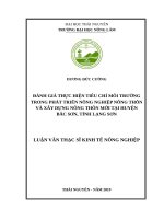 ĐÁNH GIÁ THỰC HIỆN TIÊU CHÍ môi TRƯỜNG TRONG PHÁT TRIỂN NÔNG NGHIỆP NÔNG THÔN và xây DỰNG NÔNG THÔN mới tại HUYỆN bắc sơn, TỈNH LẠNG sơn 