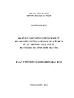 Quản lý hoạt động chủ nhiệm lớp trong môi trường giáo dục đa văn hóa ở các trường trung học cơ sở huyện đại từ, tỉnh thái nguyên 