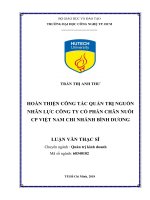 Hoàn thiện công tác quản trị nguồn nhân lực tại công ty cổ phần chăn nuôi c p việt nam chi nhánh bình dương 