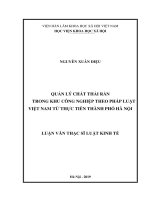 QUẢN LÝ CHẤT THẢI RẮN TRONG KHU CÔNG NGHIỆP THEO PHÁP LUẬT VIỆT NAM TỪ THỰC TIỄN THÀNH PHỐ HÀ NỘI