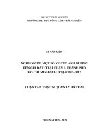Nghiên cứu một số yếu tố ảnh hưởng đến giá đất ở tại quận 1, thành phố hồ chí minh giai đoạn 2015 2017 