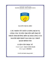 Các nhân tố chất lượng dịch vụ công tác tuyên truyền hỗ trợ về thuế ảnh hưởng đến sự hài lòng của người nộp thuế tại chi cục thuế quận bình tân 