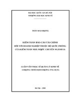 Kiểm toán báo cáo tài chính đối với các doanh nghiệp thuộc bộ quốc phòng của kiểm toán nhà nước chuyên ngành ia 