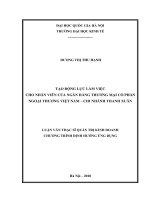Tạo động lực làm việc cho nhân viên của ngân hàng thương mại cổ phần ngoại thương việt nam chi nhánh thanh xuân (luận văn thạc sỹ kinh doanh) 