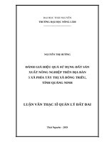 Đánh giá hiệu quả sử dụng đất sản xuất nông nghiệp trên địa bàn 5 xã phía tây thị xã đông triều, tỉnh quảng ninh 