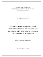 Giải pháp hoàn thiện hoạt động marketing mix nhằm nâng cao kết quả thực hiện kinh doanh tại công ty TNHH indulge việt nam 
