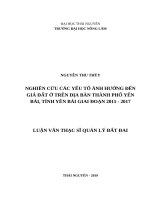 Nghiên cứu các yếu tố ảnh hưởng đến giá đất ở trên địa bàn thành phố yên bái, tỉnh yên bái giai đoạn 2015 2017 