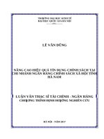 Nâng cao hiệu quả tín dụng chính sách tại chi nhánh ngân hàng chính sách xã hội tỉnh hà nam 