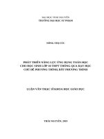 Phát triển năng lực ứng dụng toán học cho học sinh lớp 10 trung học phổ thông thông qua dạy học chủ đề phương trình, bất phương trình 
