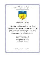 Các yếu tổ ảnh hưởng tới tình hình tổ chức công tác kế toán của quỹ trợ vốn cho người lao động nghèo 