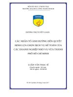 Các nhân tố ảnh hưởng đến quyết định lựa chọn dịch vụ kế toán của các doanh nghiệp nhỏ và vừa TP  hồ chı́ minh 