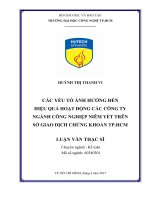 Các yếu tố ảnh hưởng đến hiệu quả hoạt động các công ty ngành công nghiệp niêm yết trên sở giao dịch chứng khoán thành phố hồ chí minh 