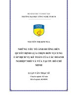 Những yếu tố ảnh hưởng đến quyết định lựa chọn đơn vị cung cấp dịch vụ kế toán của các doanh nghiệp nhỏ và vừa TP  hồ chí minh 