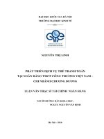 Luận văn thạc sỹ - Phát triển dịch vụ thẻ thanh toán tại Ngân hàng TMCP Công thương Việt Nam – Chi nhánh Chương Dương