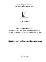 Luận văn thạc sỹ - Hoàn thiện nghiệp vụ huy động vốn  tại Ngân hàng TMCP Đầu tư và phát triển Việt nam – Chi nhánh Hải Dương