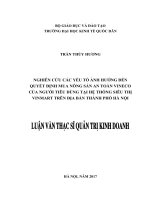 Luận văn thạc sỹ - Nghiên cứu các yếu tố ảnh hưởng đến quyết định mua nông sản an toàn Vineco của người tiêu dùng tại hệ thống siêu thị Vinmart trên đại bàn Thành phố Hà Nội