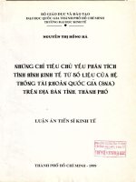 Những chỉ tiêu phân tích kinh tế từ hệ thống tài khoản quốc gia (SNA) trên địa bàn tỉnh, thành phố 