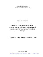 Nghiên cứu sử dụng đất nông nghiệp trong điều kiện biến đổi khí hậu tại huyện bắc bình, tỉnh bình thuận