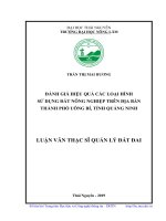 Đánh giá hiệu quả các loại hình sử dụng đất nông nghiệp trên địa bàn thành phố uông bí, tỉnh quảng ninh 
