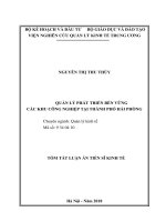 Tóm tắt luận án tiến sĩ kinh tế quản lý phát triển bền vững các khu công nghiệp tại thành phố hải phòng