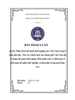 Phân tích tình hình thất nghiệp của Việt Nam trong 5 năm gần đây. Nêu các chính sách mà chính phủ Việt Nam đã sử dụng để giảm thất nghệp. Hãy phân tích và đánh giá về mối quan hệ giữa thất nghiệp và lạm phát trong giai đoạn này