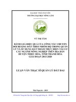 Đánh giá hiệu quả của công tác chuyển đổi ruộng đất và chuyển đổi theo nhóm hộ trong quản lý và sử dụng đất nhằm thực hiện tái cơ cấu ngành nông nghiệp trên địa bàn huyện thiệu hóa, tỉnh thanh hóa giai đoạn 2015 2020