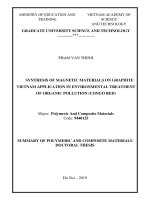 Nghiên cứu tổng hợp vật liệu từ tính trên nền graphit việt nam ứng dụng trong xử lý môi trường ô nhiễm màu hữu cơ (congo red) tt tiếng anh