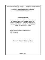 Nghiên cứu hoạt hóa persulfate bằng sắt hóa trị không và UV nhằm tạo ra hệ oxi hóa kép để phân hủy một số thuốc nhuộm họ azo trong môi trường nước tt tiếng anh