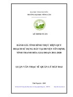 Đánh giá tình hình thực hiện quy hoạch sử dụng đất tại huyện Yên Định,tỉnh Thanh Hóa giai đoạn 2011 2020 (Luận văn thạc sĩ)