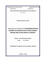 Nghiên cứu sự thay đổi hàm lượng malondialdehyde ở bệnh nhân ung thư đại tràng trước và sau phẫu thuật triệt căn tt tiếng anh 