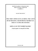 Thực hiện chính sách lao động, việc làm ở huyện hoài đức, thành phố hà nội hiện nay theo tư tưởng hồ chí minh 