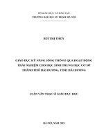 GIÁO dục kỹ NĂNG SỐNG THÔNG QUA HOẠT ĐỘNG TRẢI NGHIỆM CHO học SINH TRUNG học cơ sở THÀNH PHỐ hải DƯƠNG, TỈNH hải DƯƠNG 