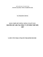 HOÀN THIỆN hệ THỐNG THÔNG TIN kế TOÁN NGUYÊN vật LIỆU tại CÔNG TY cổ PHẦN THÉP bắc VIỆT 