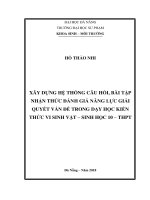 Xây dựng hệ thống câu hỏi, bài tập nhận thức đánh giá năng lực giải quyết vấn đề trong dạy học kiến thức vi sinh vật – sinh học 10 – THPT