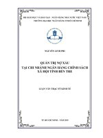 Quản trị nợ xấu tại chi nhánh ngân hàng chính sách xã hội tỉnh bến tre (luận văn thạc sĩ) 