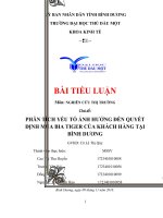 Tiểu luận môn Nghiên cứu thị trường: Phân tích các yếu tố ảnh hưởng đến quyết định mua bia Tiger của khách hàng tại Bình Dương