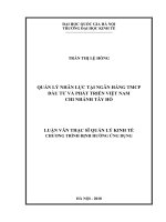 Quản lý nhân lực tại ngân hàng TMCP đầu tư và phát triển việt nam chi nhánh tây hồ 