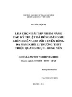 Lựa chọn bài tập nhằm nâng cao kỹ thuật đá bóng bằng mu chính diện cho đội tuyển bóng đá nam khối 11 trường THPT triệu quang phục   hưng yên (2014) 