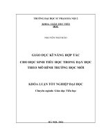Giáo dục kĩ năng hợp tác cho học sinh tiểu học trong dạy học theo mô hình trường học mới (2014) 