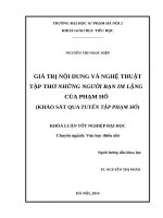 Giá trị nội dung và nghệ thuật tập thơ những người bạn im lặng của phạm hổ (khảo sát qua tuyển tập phạm hổ) (2014) 