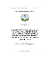 Nghiên cứu thực trạng và giải pháp cải thiện hoạt động báo cáo biến cố bất lợi nghiêm trọng trong thử nghiệm lâm sàng thuốc tại việt nam 