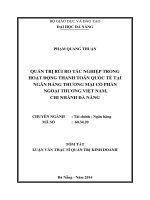 Quản trị rủi ro tác nghiệp trong hoạt động thanh toán quốc tế tại Ngân hàng TMCP Ngoại Thương Việt Nam - Chi nhánh Đà Nẵng.