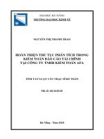 Tóm tắt luận văn Thạc sĩ: Hoàn thiện thủ tục phân tích trong kiểm toán báo cáo tài chính tại công ty TNHH Kiểm toán AFA