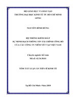 Tóm tắt luận văn Tiến sĩ Kinh tế: Hệ thống kiểm soát sự minh bạch thông tin tài chính công bố của các công ty niêm yết tại Việt Nam