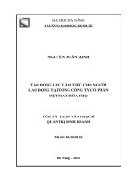 Tóm tắt luận văn Thạc sĩ Quản trị kinh doanh: Tạo động lực làm việc cho người lao động tại Tổng Công ty CP dệt may Hòa Thọ