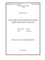 Tóm tắt luận án Tiến sĩ Kinh tế: Hoàn thiện tổ chức kiểm toán nội bộ trong Tổng công ty Sông Đà