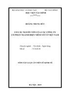 Tóm tắt luận án Tiến sĩ Kinh tế: Cơ cấu nguồn vốn của các công ty cổ phần ngành điện niêm yết ở Việt Nam
