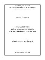 Tóm tắt Luận án tiến sĩ Kinh tế: Quản lý thu thuế thông qua mối quan hệ giữa kế toán tài chính và kế toán thuế